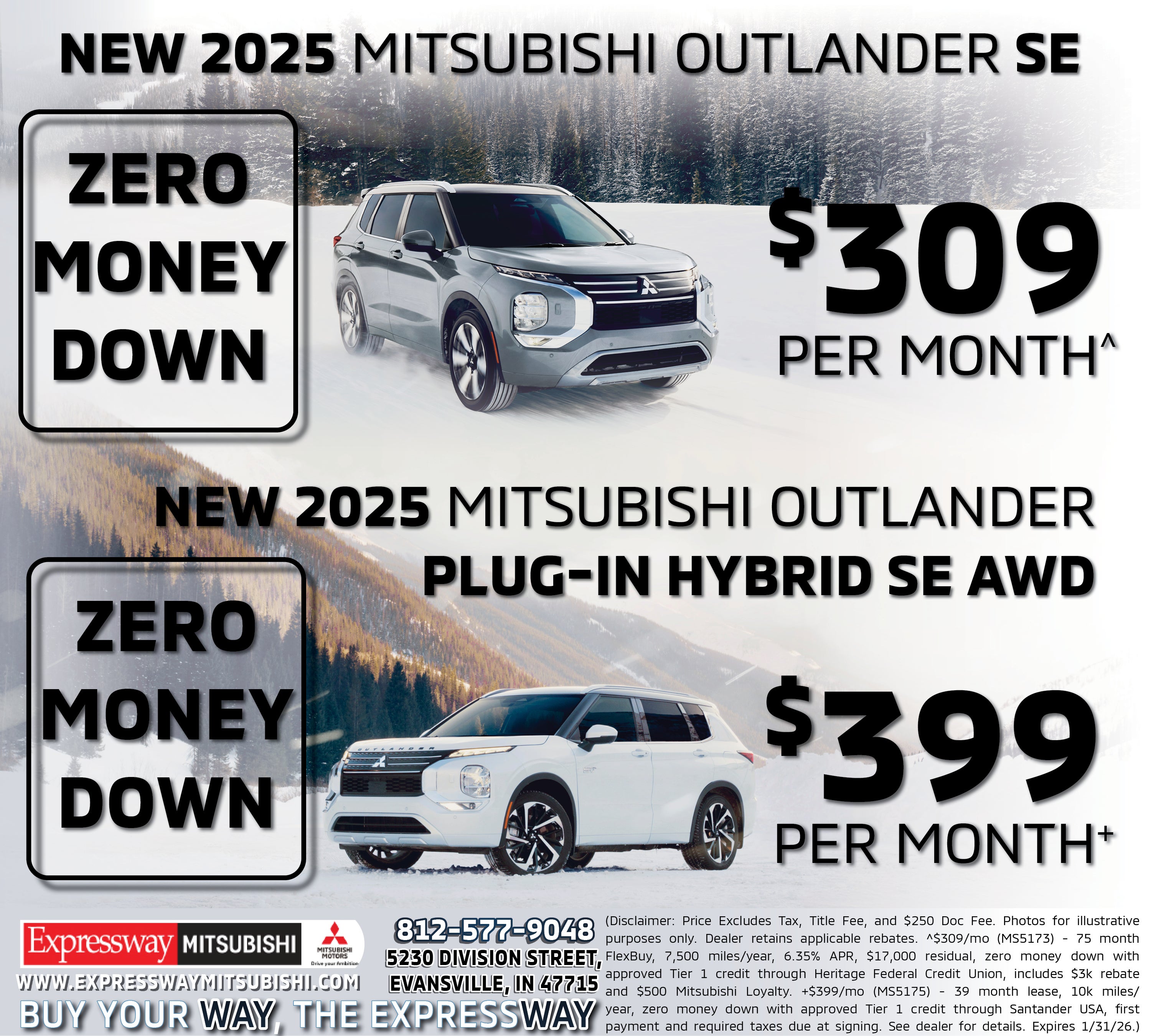 Current Print Ad at Expressway Mitsubishi in Evansville # State#