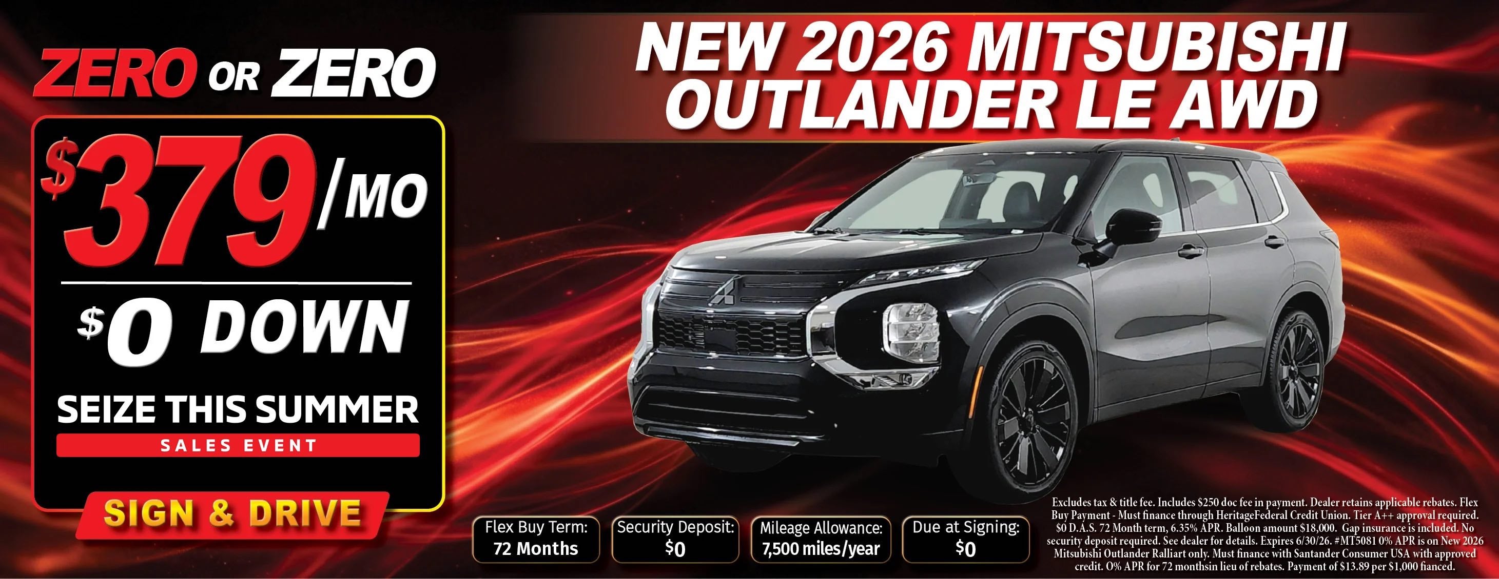 New 2026 Mitsubishi Outlander LE AWD $379/mo